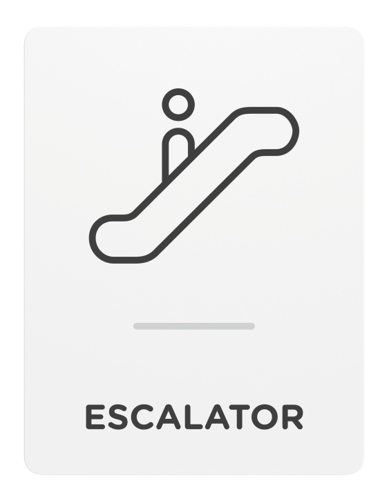 Escalator_Sign_Door-Wall Mount_8x 6_6mm Thick Solid Surface Sign with Inlay Resins_Self AdhesiveInformation Sign